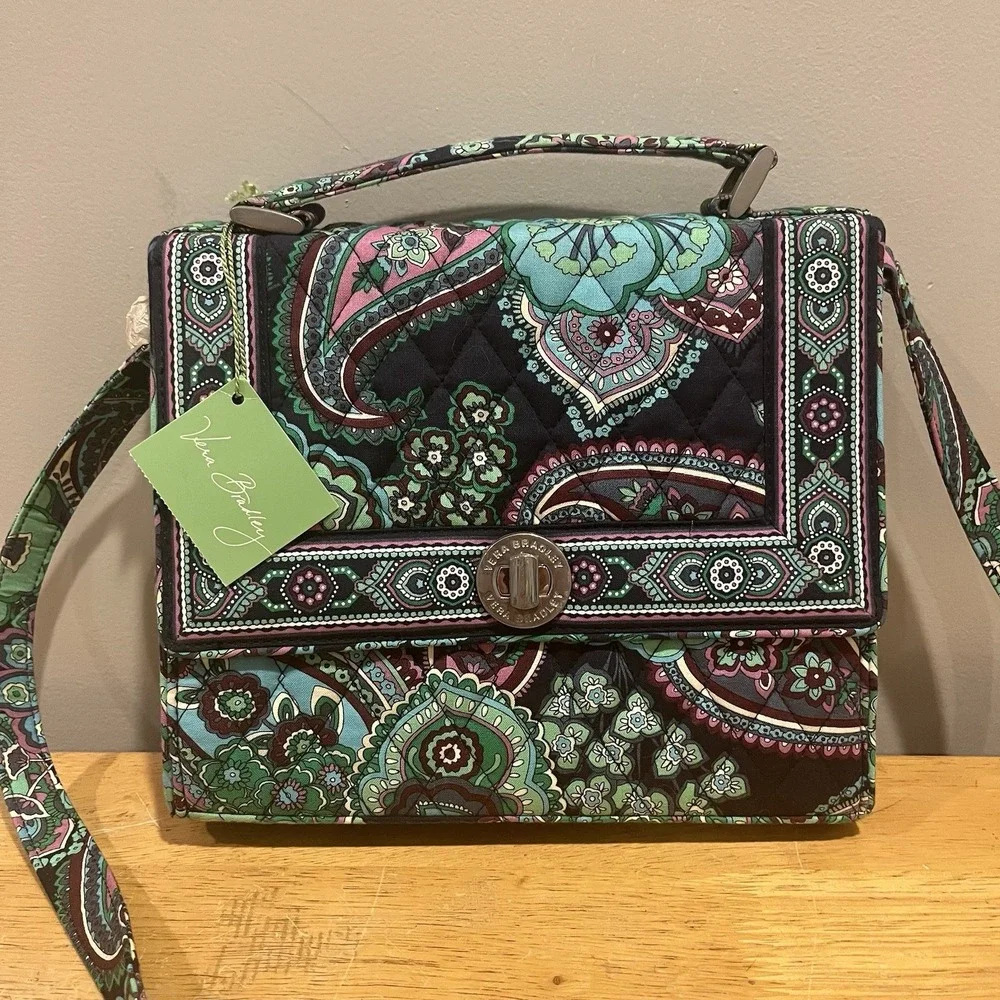 Vera Bradley Blue Rhapsody Julia Bag Turn Lock Top Handle Square NWT Paisley‎